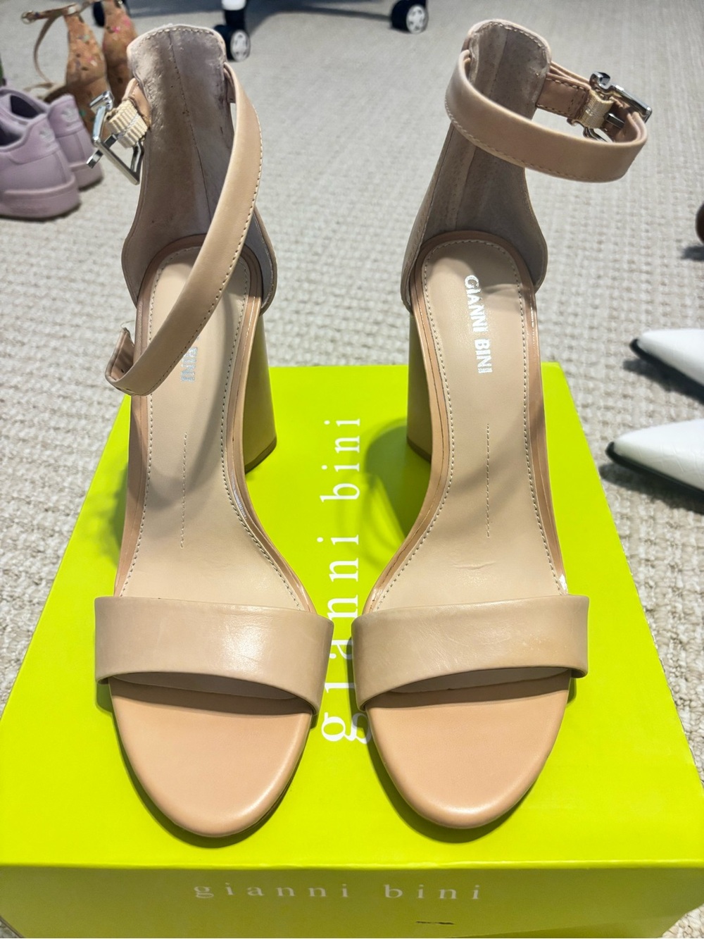 Gianni Bini Beige Ankle-Strap Block Heel Sandals